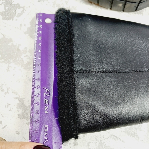 Boutique Black Leather Fur Trim Buckle Ankle Strap Block Heel Winter Boots D357 - Picture 11 of 13